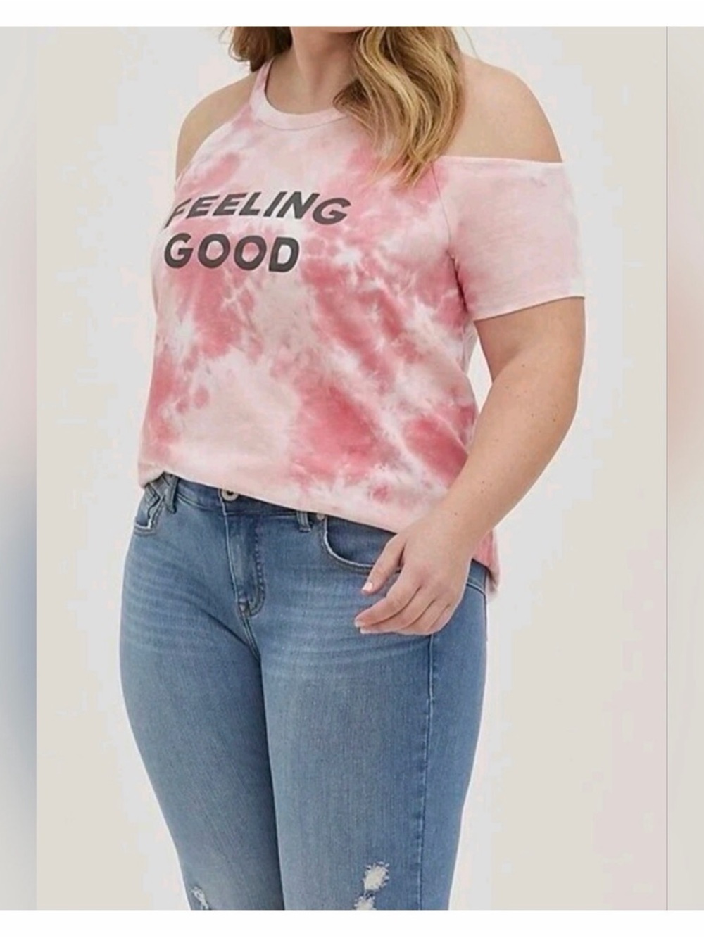 #A3 Torrid Classic Fit Feeling Good Cold Shoulder Top Tie Dye Pink size 0 large